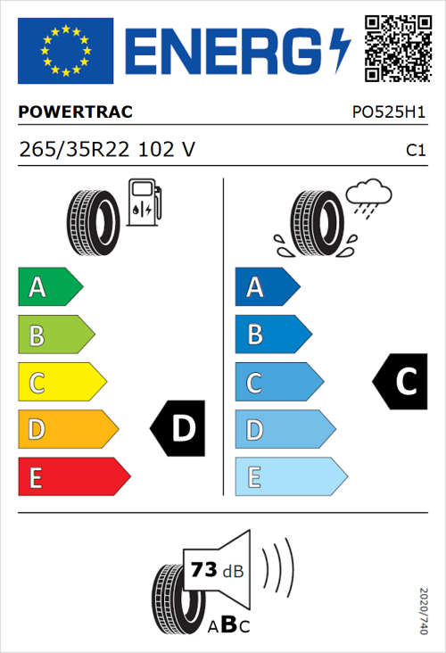 Tyre Label for Powertrac City Racing 265/35R22 102V